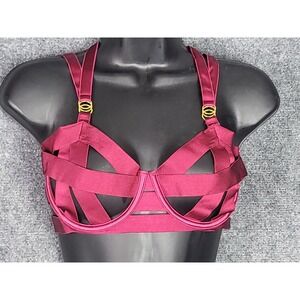 Victoria's Secret Balconnet Bra Cage Strappy Lingerie Maroon 32DD Sexy Intimates